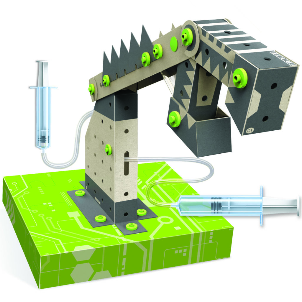 Assembled 4M TechCraft Paper Science Robot Arm science kit with 2 syringes