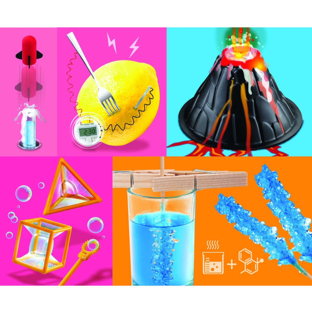 4M Scientific Discovery Kit sample experiments that can be done by the kit volcano eruption lemon battery rocket