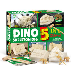 5 in 1 Dino Skeleton Dig Kit outer box with contents