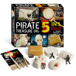 5 in 1 Pirate Treasure Dig Kit box with contents