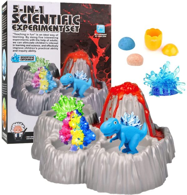 5 in 1 Crystal Science Experiment Kit box with finished experiment sample and contents
