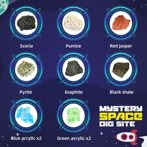 8 in 1 Mystery Space Dig Site Kit Gem list that can be discovered
