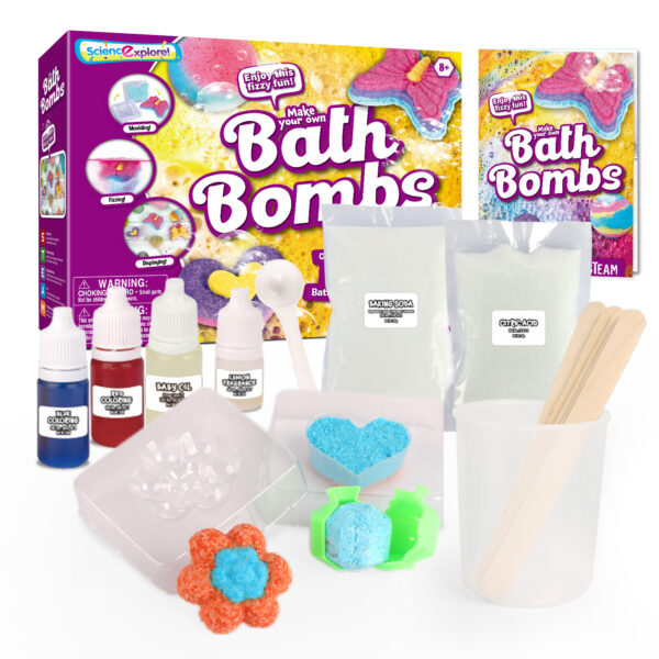 Bath Bomb Making Kit box with contents colored dye fragrance oil molds